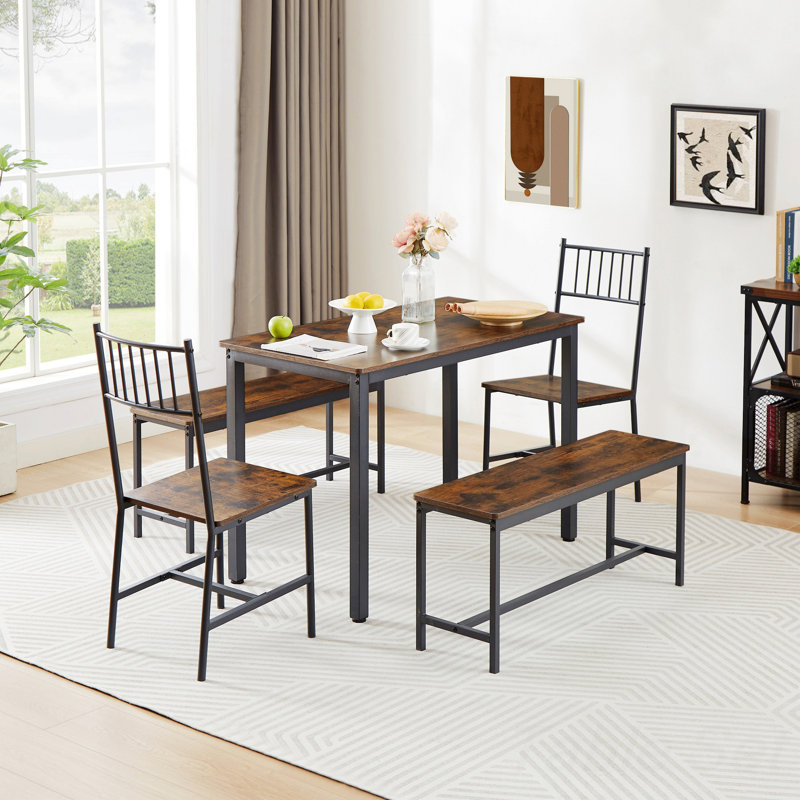 17 Stories Dining Table Set Dining Table With 2 Benches And 2 Chairs For Dining Space Wayfair